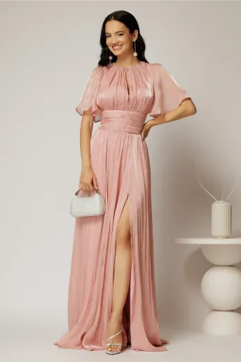 Rochie DY Fashion lunga roz de seara din voal peliculizat