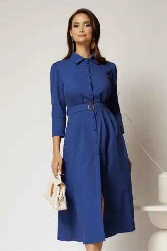 Rochie DY Fashion midi albastra tip camasa cu inchidere cu nasturi