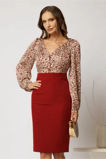 Rochie DY Fashion midi conica rosie cu imprimeuri