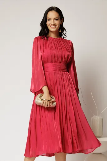 Rochie DY Fashion midi fucsia din voal peliculizat cu maneci ample