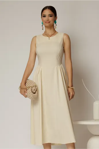 Rochie DY Fashion midi ivoar unt din bumbac cu cret pe solduri