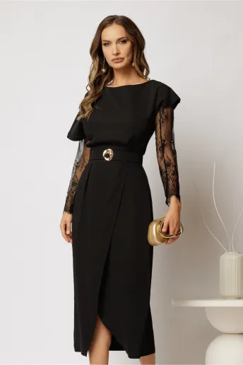 Rochie DY Fashion midi neagra din triplu voal cu croi petrecut