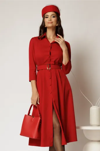 Rochie DY Fashion midi rosie tip camasa cu inchidere cu nasturi