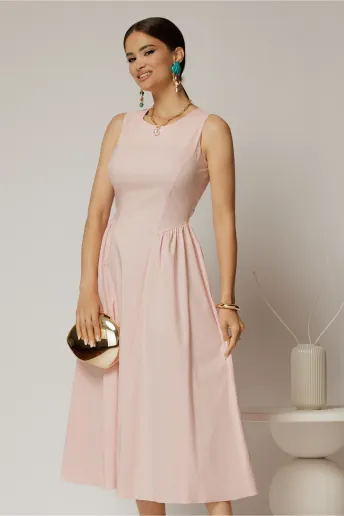 Rochie DY Fashion midi roz din bumbac cu cret pe solduri