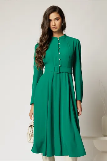 Rochie DY Fashion midi verde eleganta cu nasturi si curea in talie