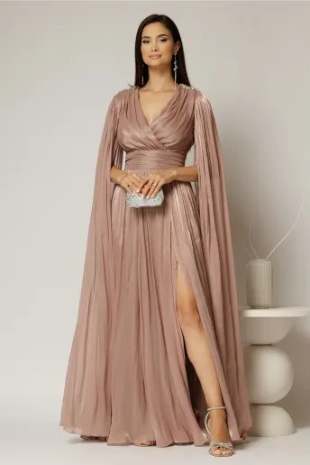 Rochie DY Fashion roz de ocazie din voal peliculizat cu aplicatii pe umeri