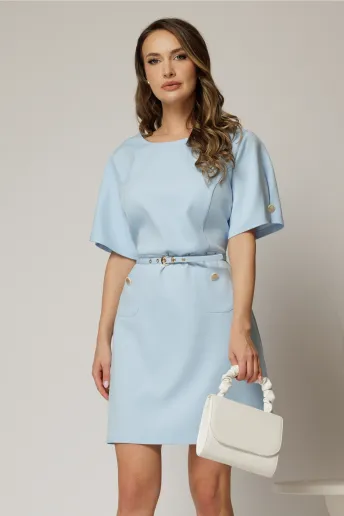 Rochie DY Fashion scurta bleu cu buzunare pe fusta si maneci scurte