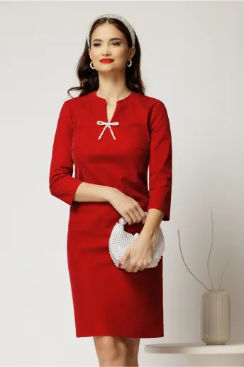 Rochie DY Fashion scurta bordo din catifea fixa cu funda perla
