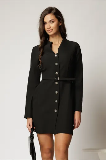 Rochie DY Fashion scurta neagra cu decolteu si nasturi