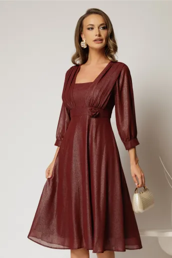 Rochie midi bordo de ocazie din voal cu pelicula