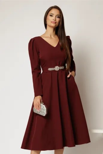 Rochie midi clos bordo cu cordon detasabil cu aplicatii