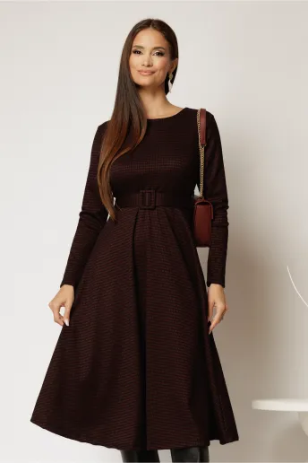 Rochie midi de zi din tricot in carouri bordo