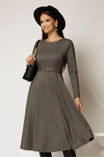 Rochie midi de zi din tricot in carouri gri
