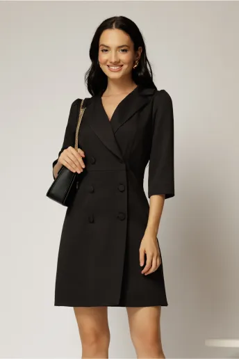 Rochie scurta office neagra tip sacou cu inchidere cu nasturi