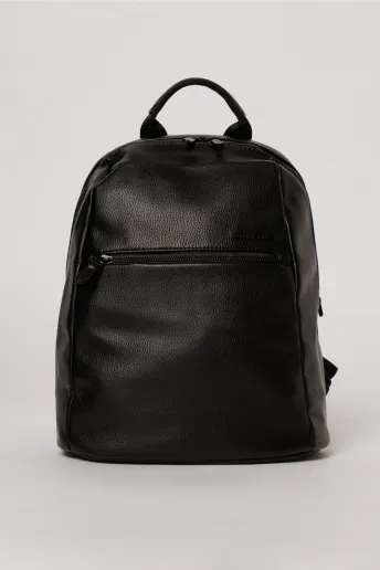 Rucsac casual negru cu buzunar frontal si aspect rafinat