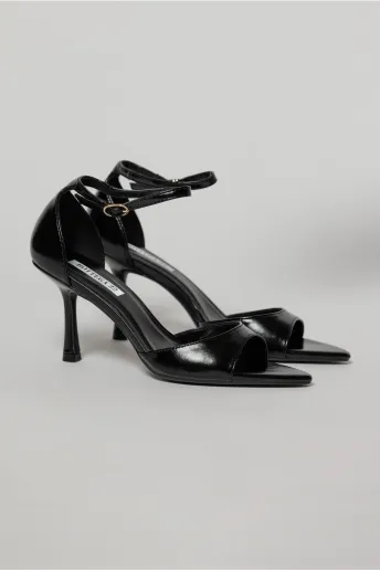 Sandale negre elegante din piele ecologica cu varf ascutit