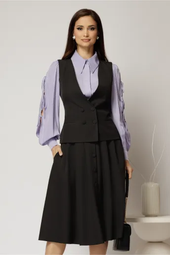 Vesta DY Fashion neagra cambrata cu decolteu si inchidere la doi nasturi