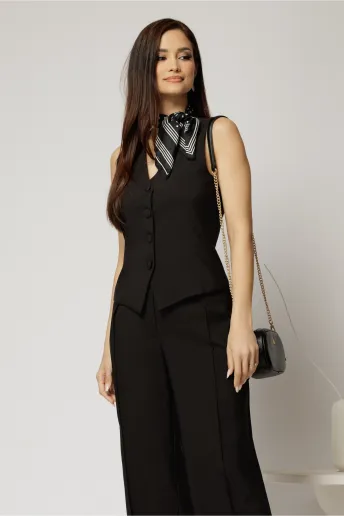 Vesta DY Fashion neagra casual office cu croi cambrat