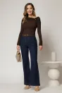 Blugi dama bleumarin cu croi evazat si curea in talie, 3, dyfashion.ro