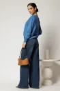 Blugi dama bleumarin cu croi evazat si talie inalta, 2, dyfashion.ro
