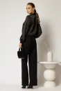 Blugi dama negri din denim cu croi drept si curea in talie, 2, dyfashion.ro