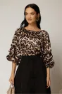 Bluza animal print din satin cu maneci bufante si decolteu rotund, 1, dyfashion.ro