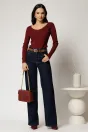Bluza din tricot bordo cu decolteu in V si croi mulat, 3, dyfashion.ro