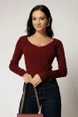 Bluza din tricot bordo cu decolteu in V si croi mulat, 1, dyfashion.ro