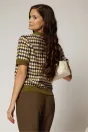 Bluza din tricot cu romburi kaki cu maneca scurta si guler, 2, dyfashion.ro