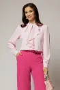 Bluza DY Fashion roz cu volanas maxi la decolteu din voal plin, 1, dyfashion.ro