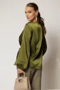 Bluza kaki din satin cu croi lejer si nod in talie, 2, dyfashion.ro