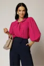 Bluza magenta cu guler rotund si snur la gat, 1, dyfashion.ro