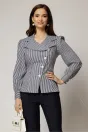 Camasa DY Fashion din poplin cu dungi bleumarin si nasturi asimetrici, 1, dyfashion.ro