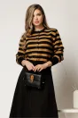 Cardigan scurt casual din tricot maro cu dungi negre si nasturi, 1, dyfashion.ro