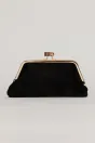 Clutch plic negru catifelat cu inchidere metalica aurie, 1, dyfashion.ro