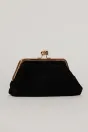 Clutch plic negru catifelat cu inchidere metalica aurie, 2, dyfashion.ro