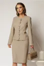 Compleu dama bej format din sacou cambrat si fusta conica, 1, dyfashion.ro