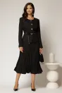Compleu negru format din fusta plisata si sacou cu lantisor decorativ, 3, dyfashion.ro