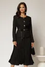 Compleu negru format din fusta plisata si sacou cu lantisor decorativ, 1, dyfashion.ro