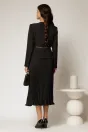 Compleu negru format din fusta plisata si sacou cu lantisor decorativ, 2, dyfashion.ro