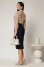 Fusta midi bleumarin office cu nasturi pe talie, 2, dyfashion.ro