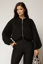 Geaca neagra tip bomber din jerse cu buzunare si inchidere cu fermoar, 1, dyfashion.ro
