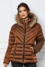 Geaca scurta maro cu blanita naturala la gluga, 2, dyfashion.ro