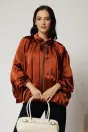 Geaca tip bomber satinata caramizie cu croi lejer, 1, dyfashion.ro