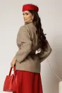 Jacheta scurta bej din stofa cu guler inalt si cordon, 2, dyfashion.ro