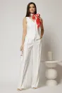 Pantaloni DY Fashion albi cu pliu din talie si banda cu nasture imbracat, 1, dyfashion.ro