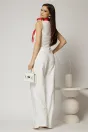 Pantaloni DY Fashion albi cu pliu din talie si banda cu nasture imbracat, 2, dyfashion.ro
