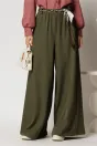 Pantaloni kaki cu croi larg si esarfa in talie, 1, dyfashion.ro