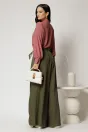 Pantaloni kaki cu croi larg si esarfa in talie, 2, dyfashion.ro