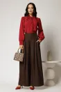 Pantaloni maro cu croi larg si elastic pe talie, 3, dyfashion.ro